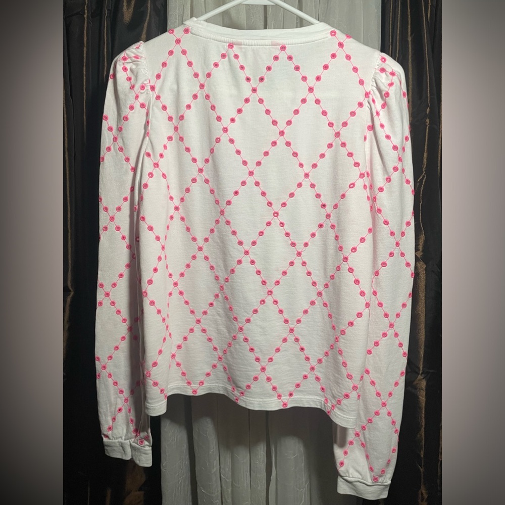 Lilly Pulitzer Jansen Eyelet Sweatshirt Prosecco Pink Oversized Diamond Knit Xs - Picture 3 of 6